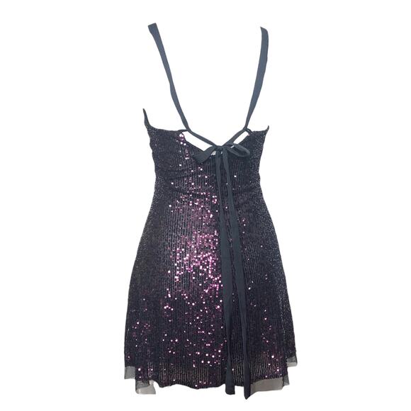 Free People Micro Mini Dress Purple Sequin Plunge V Neck Tie Back Party xs - Picture 2 of 9